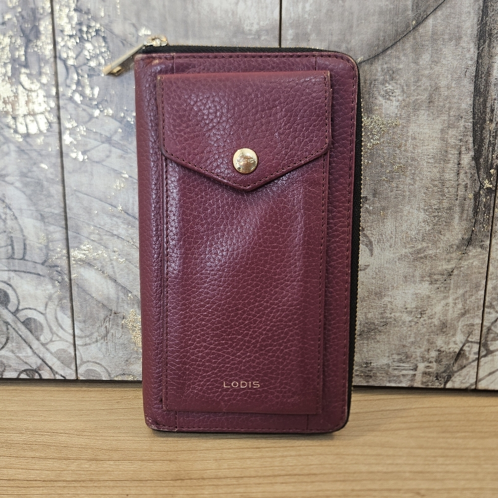 🔥Lodis pebbled red/burgundy leather phone RDIF wallet